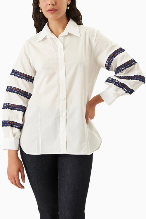 White With Navy Blue Lace Grace Shirt