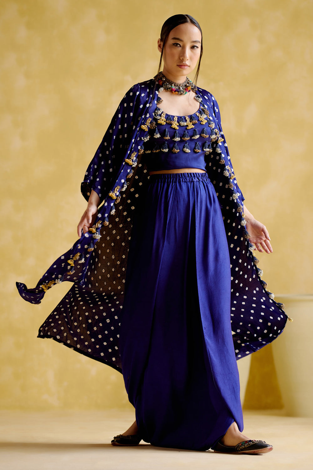 Malini Blue Bandhini Jacket with Blouse and Skirt