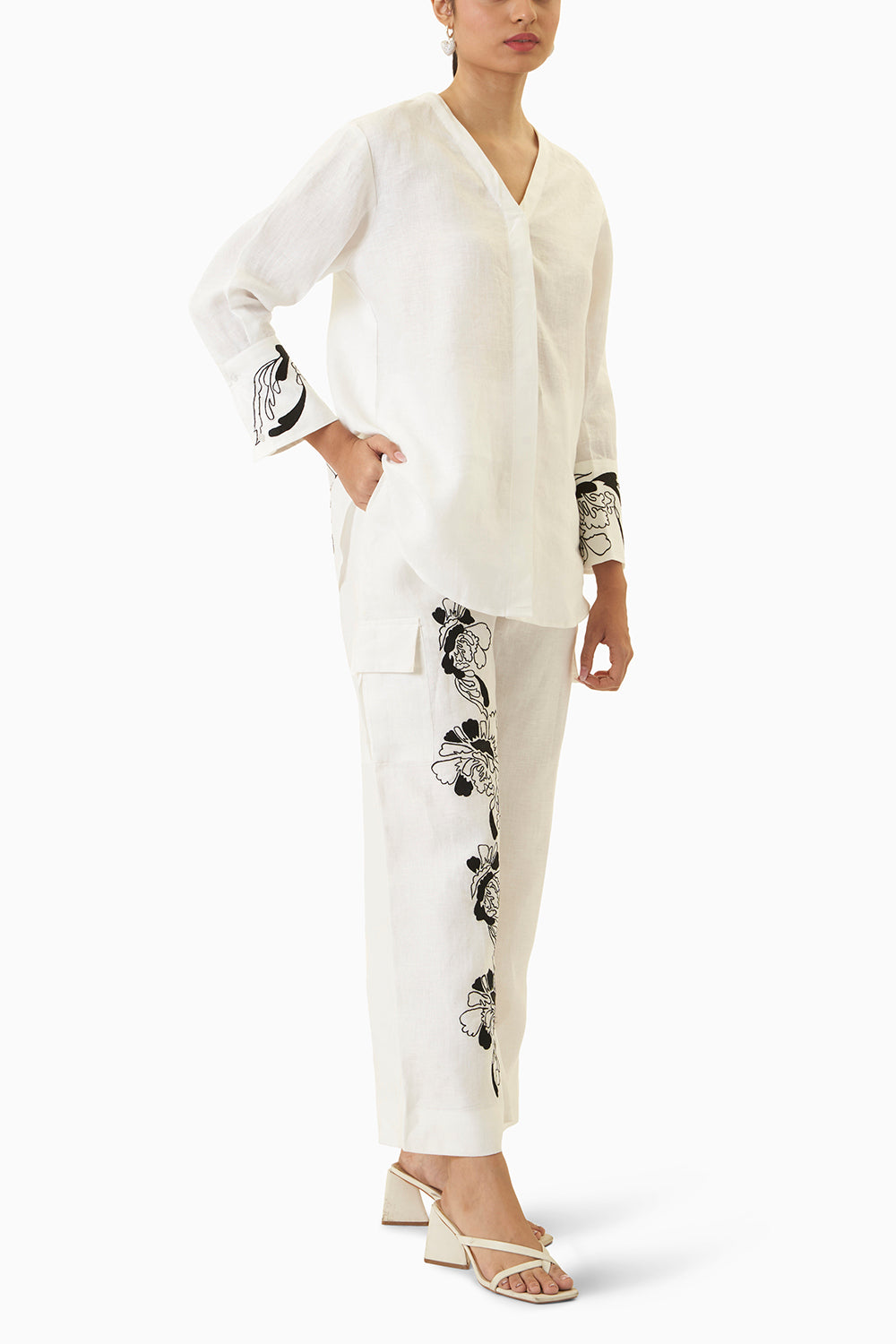 White Hibiscus Linen Co-ord Set