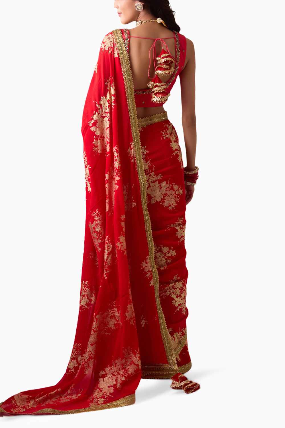 Sindori Red Foil Printed Saree