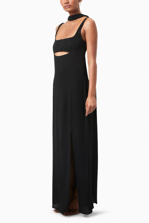 Black Elise Embellished Cutout Gown