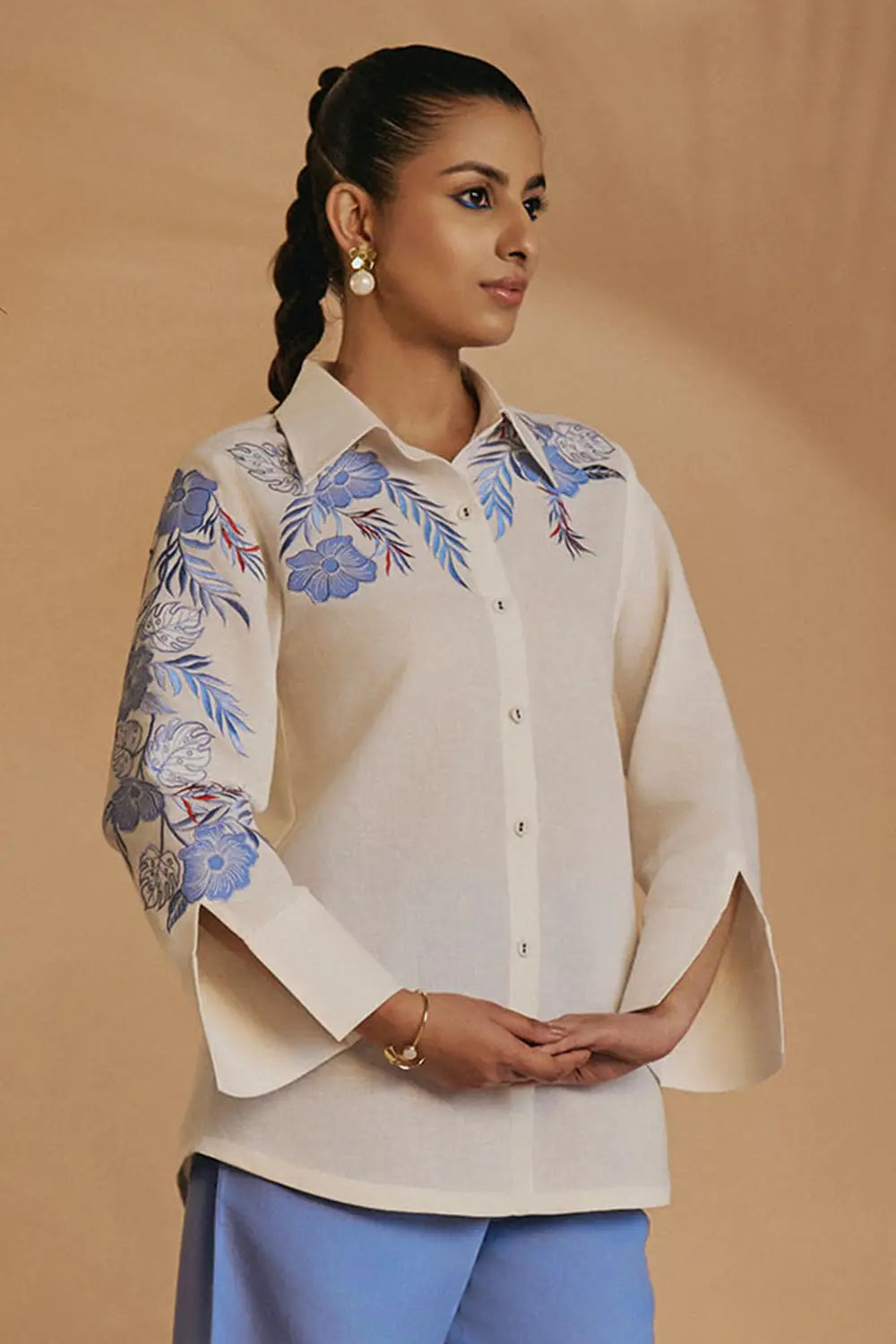 Ivory Blue Flora Shirt