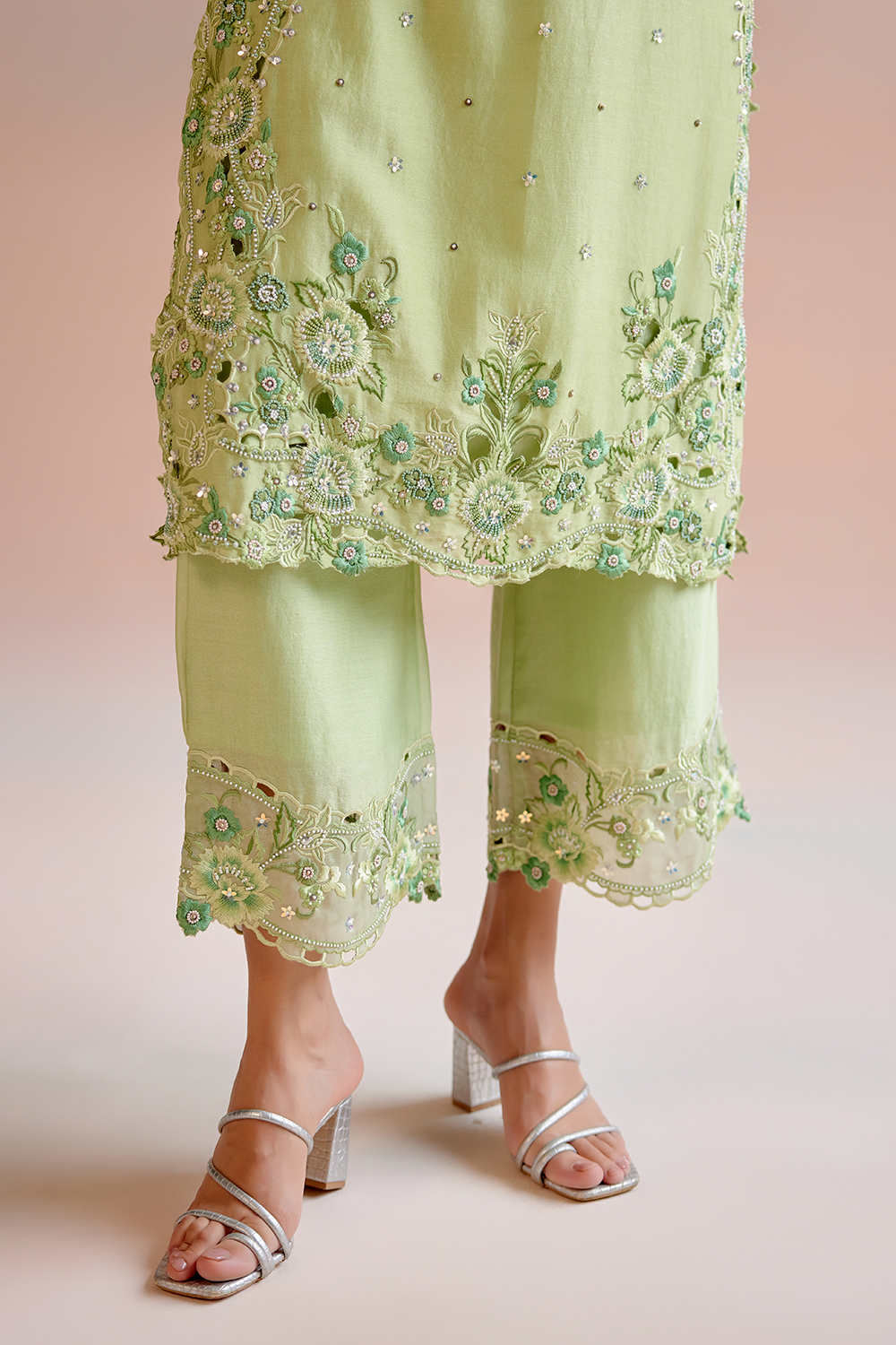 Mint Green Multitonal Cutwork Kurta Set with Dupatta