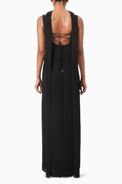 Black Elise Embellished Cutout Gown