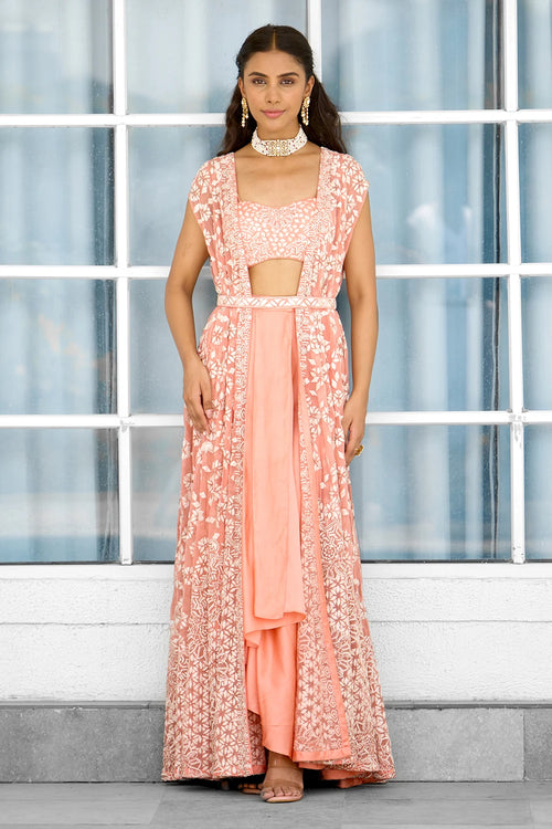 Petal Dust Hand Embellished Cape Dhoti Blouse Set