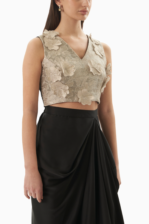 Silver and Black Antique Floral Blouse