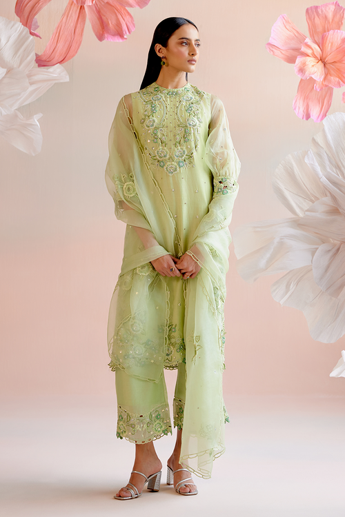 Mint Green Multitonal Cutwork Kurta Set with Dupatta