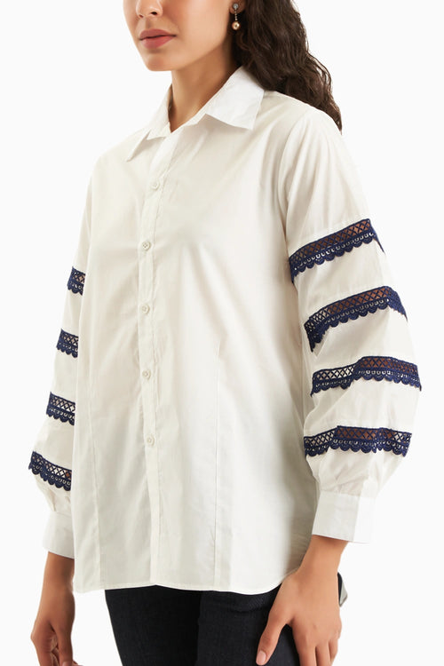 White With Navy Blue Lace Grace Shirt