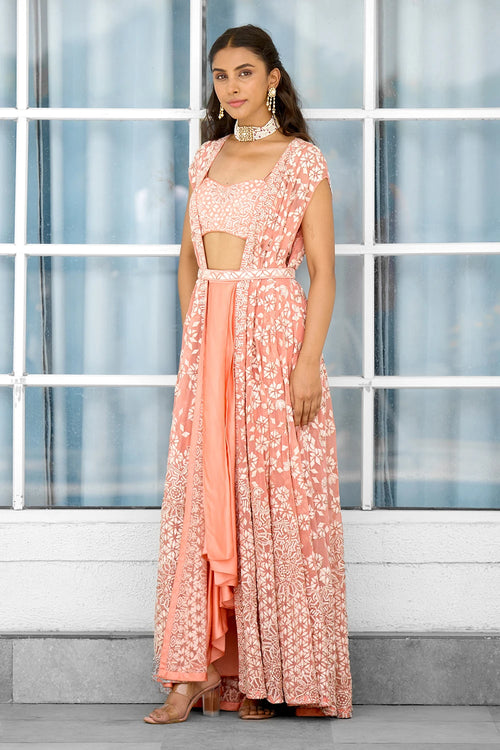 Petal Dust Hand Embellished Cape Dhoti Blouse Set