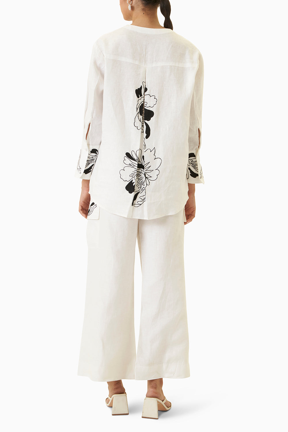 White Hibiscus Linen Co-ord Set