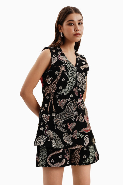 Black Animal Jacquard Shorts
