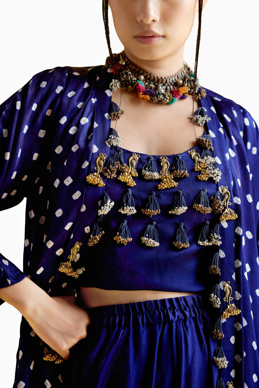 Malini Blue Bandhini Jacket with Blouse and Skirt