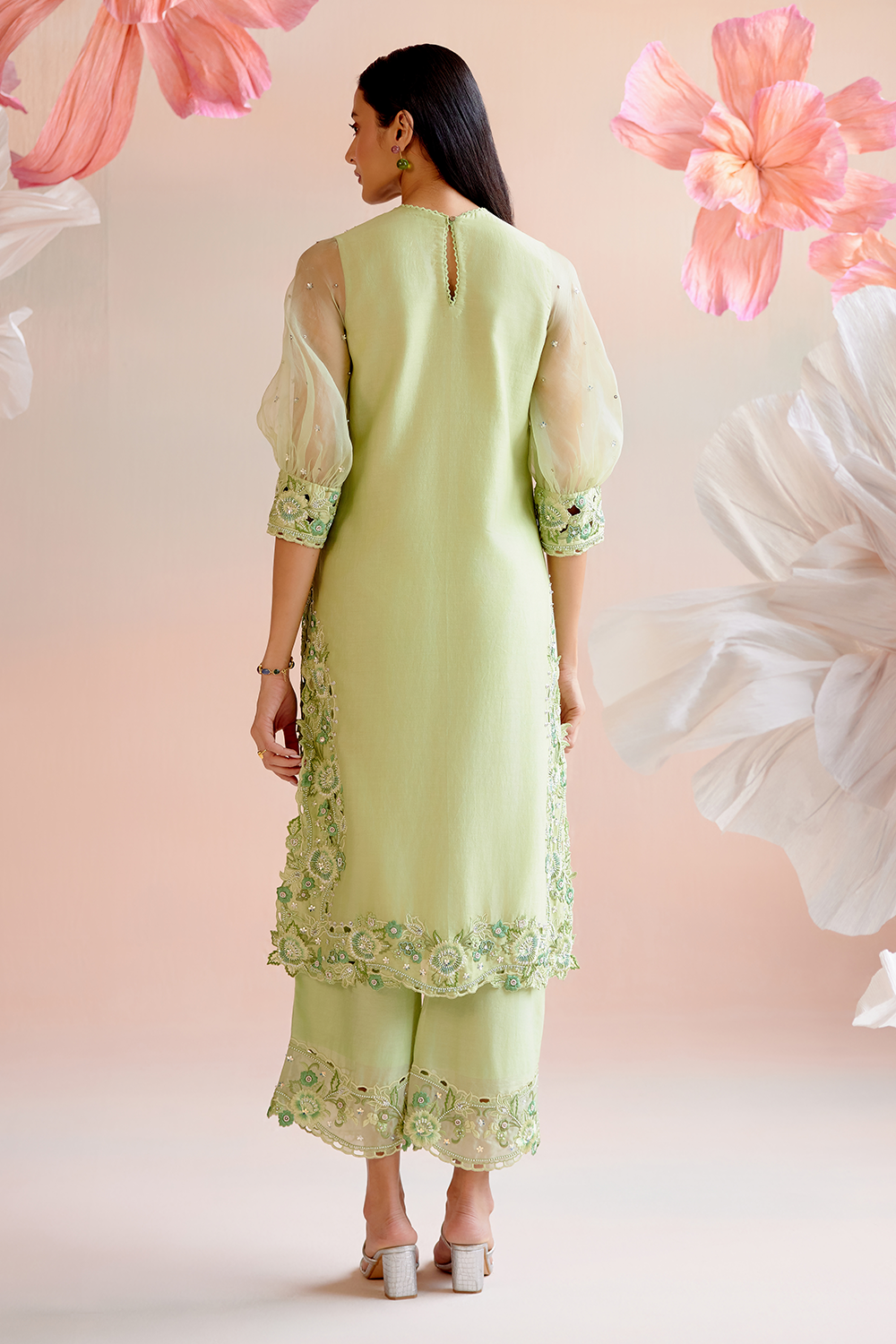 Mint Green Multitonal Cutwork Kurta Set with Dupatta