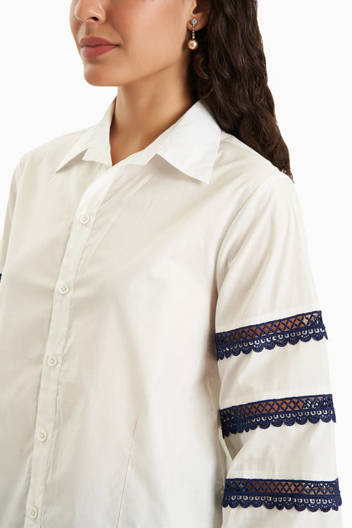 White With Navy Blue Lace Grace Shirt