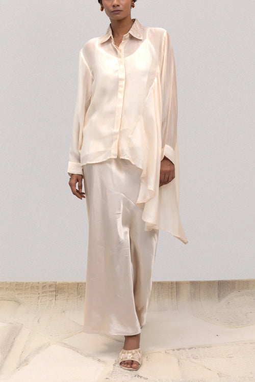 Eeda Ivory Silk Highlow Shirt