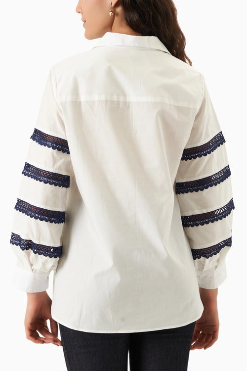 White With Navy Blue Lace Grace Shirt