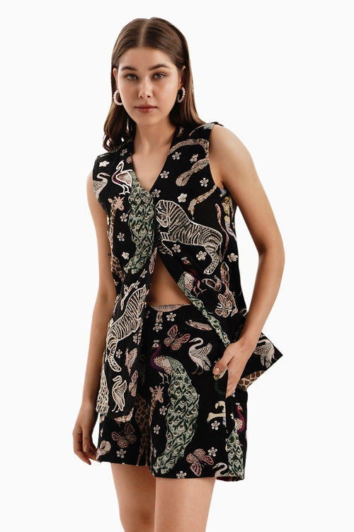 Black Animal Jacquard Shorts