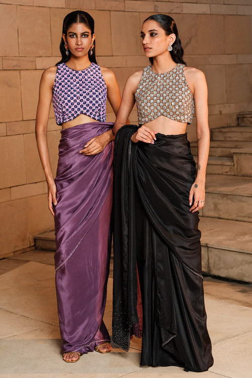Black Sari With Embellished Blouse