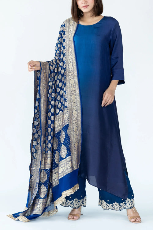 Royal Navy Ombre Kurta With Dupatta