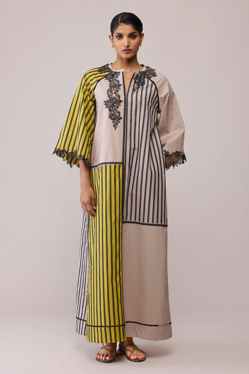 Neesa Mustard and Beige Dress