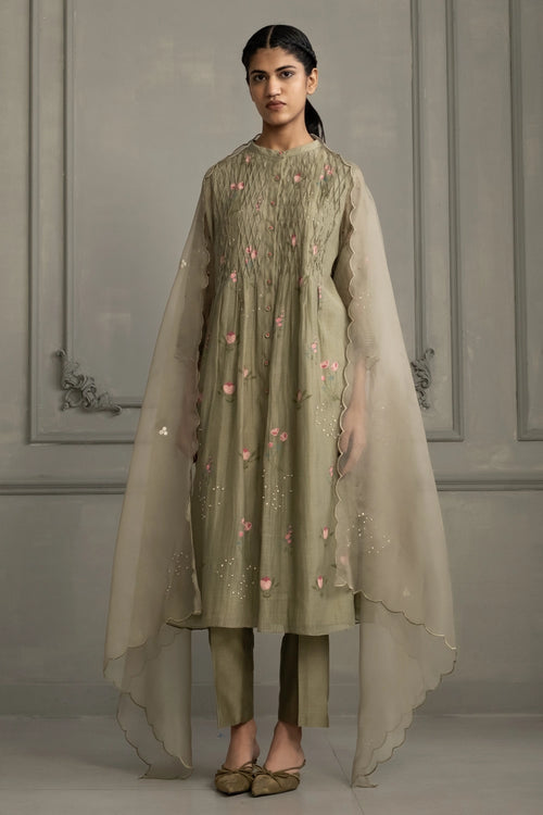 Sage Green Smocking Tunic Set