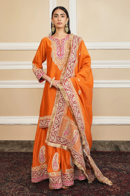 Amira Orange Kurta with Sharara and Dupatta