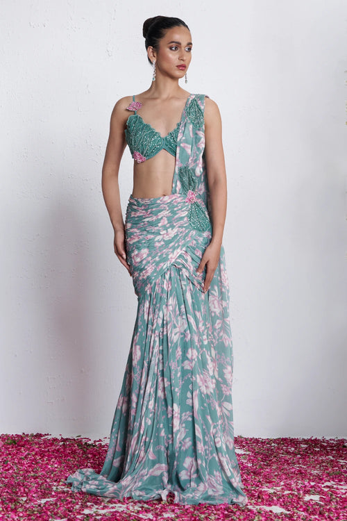 Teal Temptation Sari