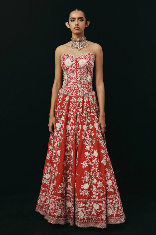 Red Parsi Gaara Lehenga