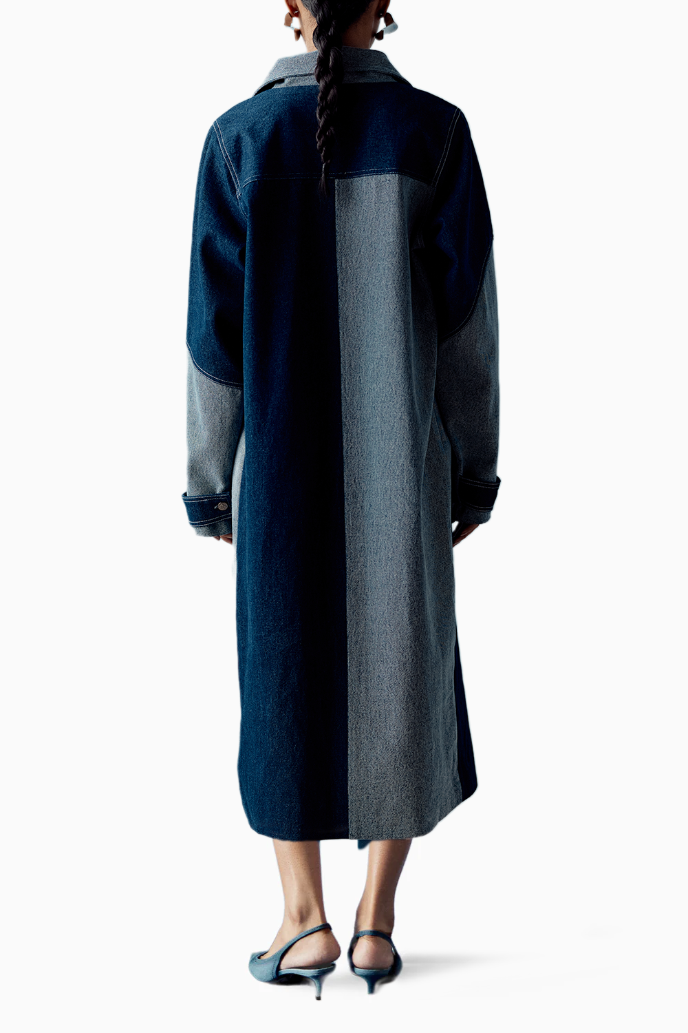 Blue Denim Color Block Trench