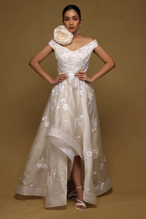 Cascading Gown with Pearl Belt