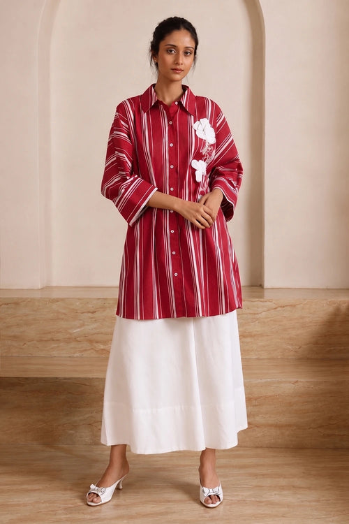 Crimson Striped Bloom Dress