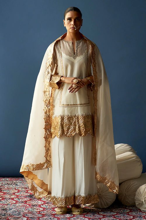 Indira Pearl Organza Kurta Set With Odhni