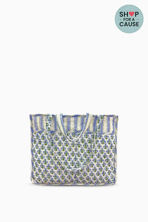 White Blue Pocket Tote Bag