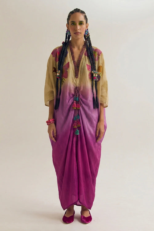Cherry-Blossom Ecru Lavender Kaftan