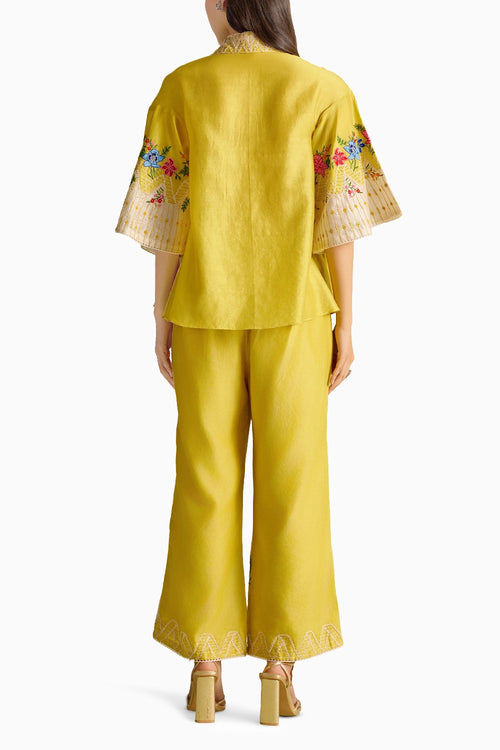Yellow Floral Embroidered Color Block Co-ord Set