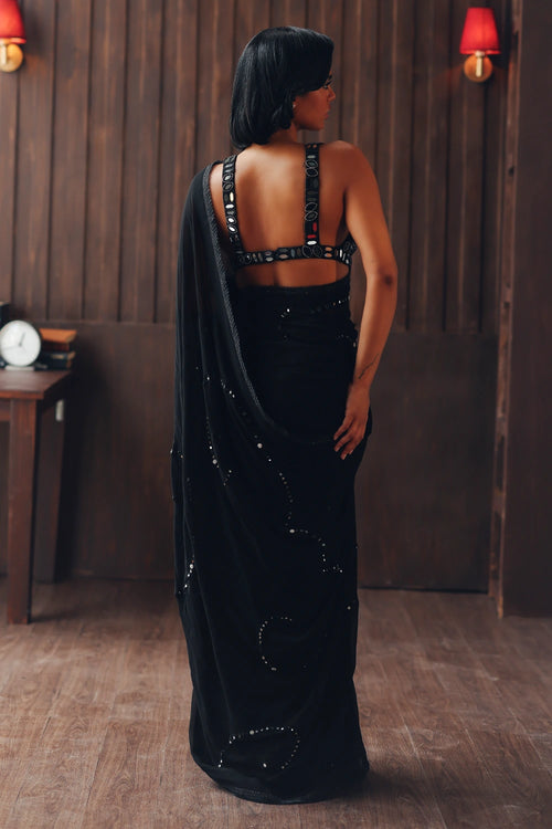 Georgette Black Embellished Saree