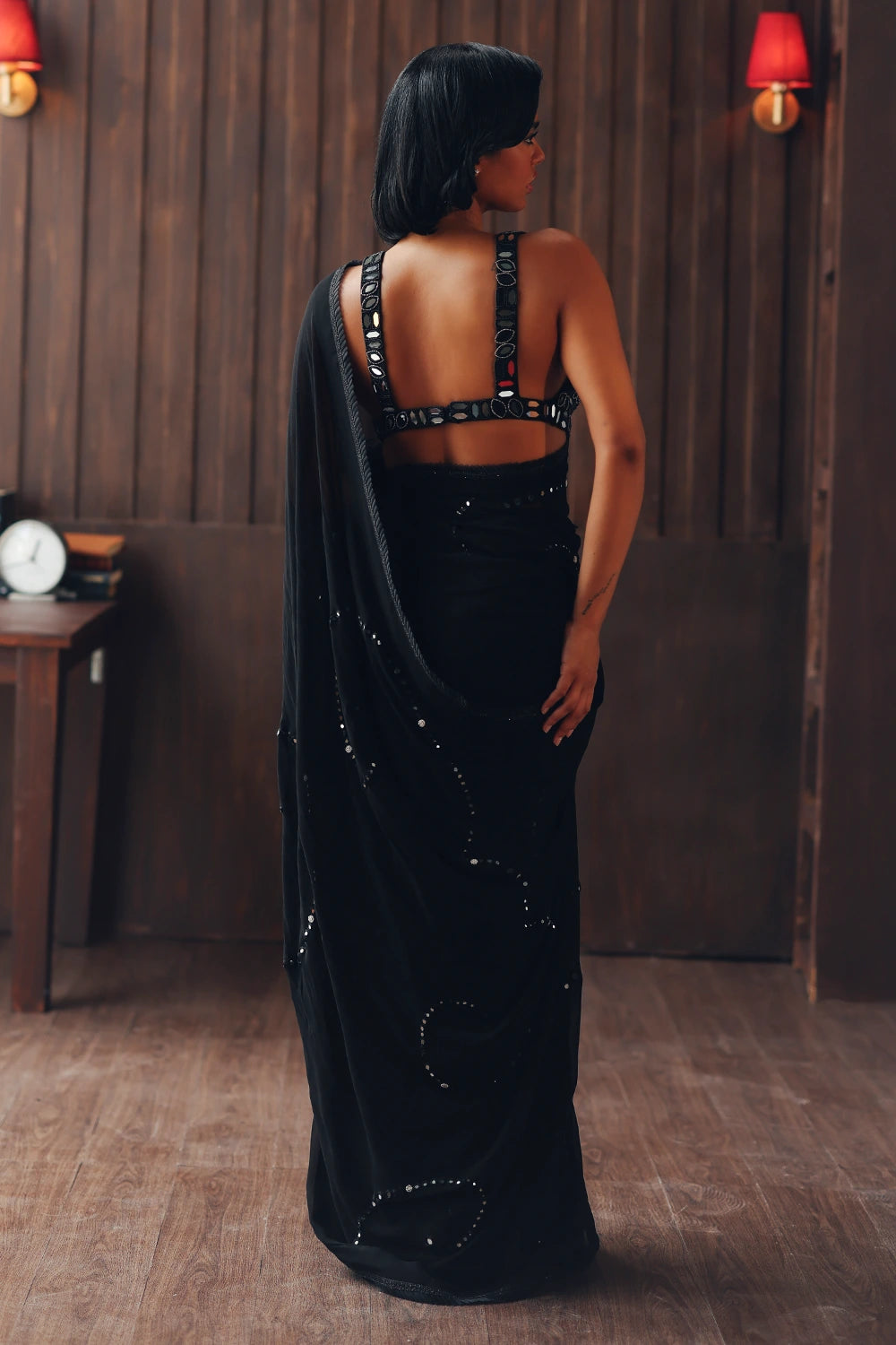 Georgette Black Embellished Saree