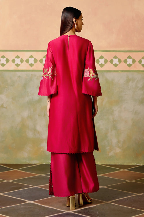 Fuchsia Mosaic Floral Kurta with Cutwork Pants
