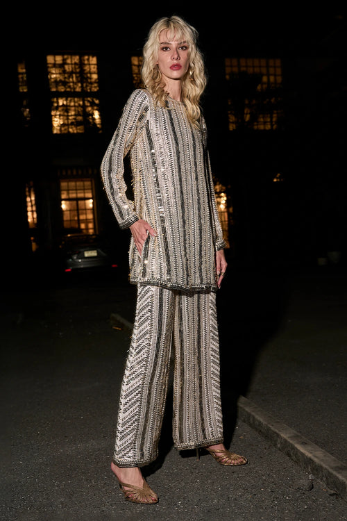 Geometric Sequin Flared Pant