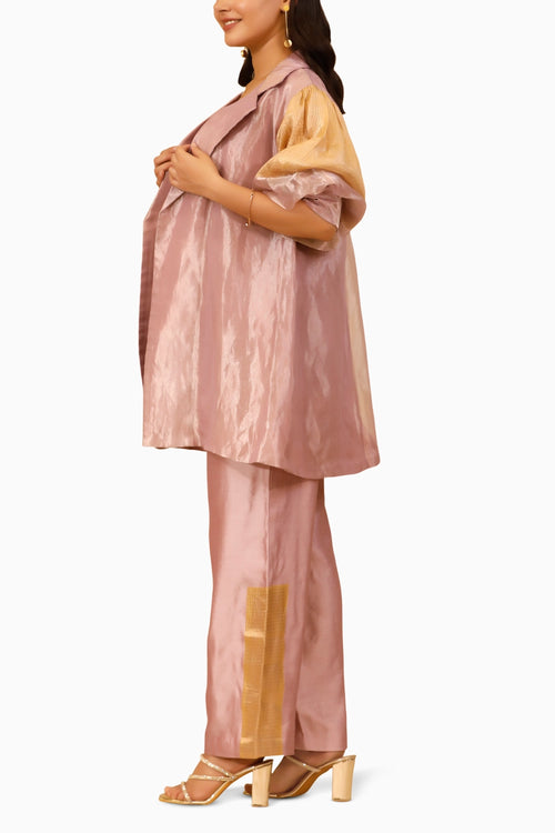 Chamak Lilac Crop Blouse and Trouser with Coat