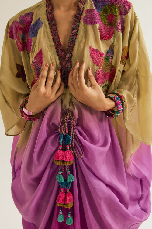 Cherry-Blossom Ecru Lavender Kaftan