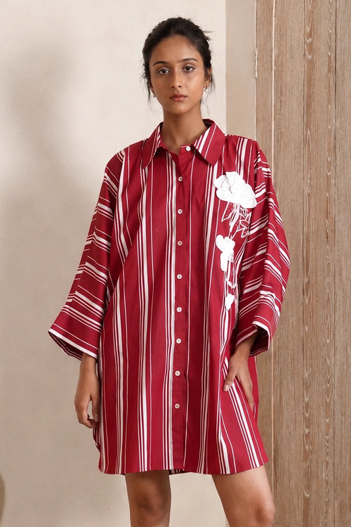 Crimson Striped Bloom Dress
