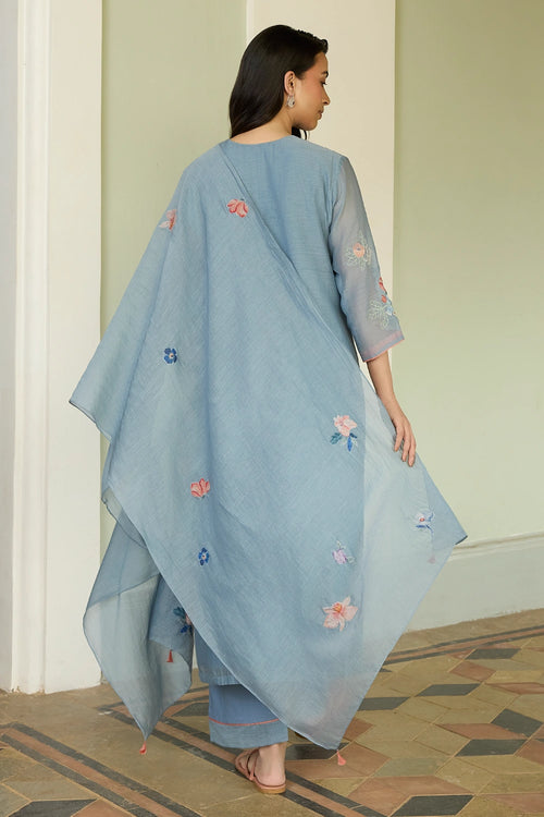 Mist Blue Applique Kurta Set