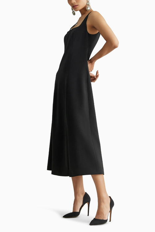 Black Stretch Suiting Midi Dress