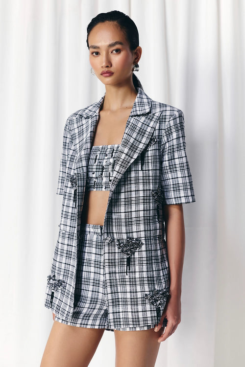 Black & White Check Embellished Blazer