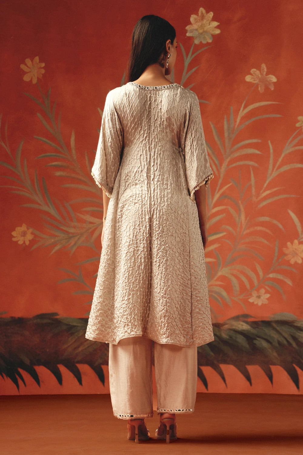 Moon Dust V Neck Drawstring Kurta with Chanderi Silk Palazzos