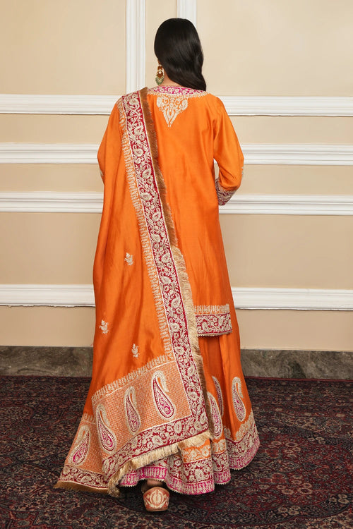 Amira Orange Kurta with Sharara and Dupatta