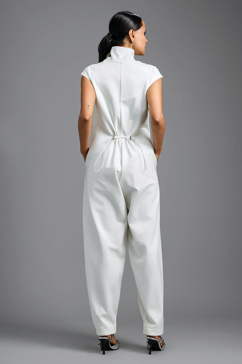 White Sculptural High-Neck Jumpsuit