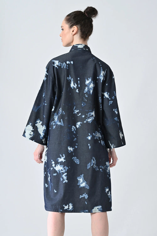 Midnight Blue Ink Abstract Printed Shirt Dress