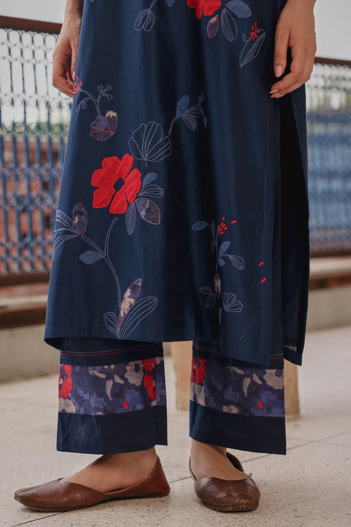 Indigo Bloom Applique Kurta Set